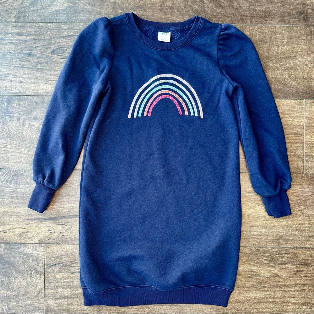 Gap Kids Navy Blue Fleece Sweatshirt Dress - Girls Size Large - Sparkly Rainbow